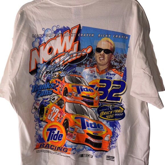 M O Knits Mens Tee shirt Size XL White Darrell Waltrip Ricky Craven 2 Sided - Picture 9 of 11